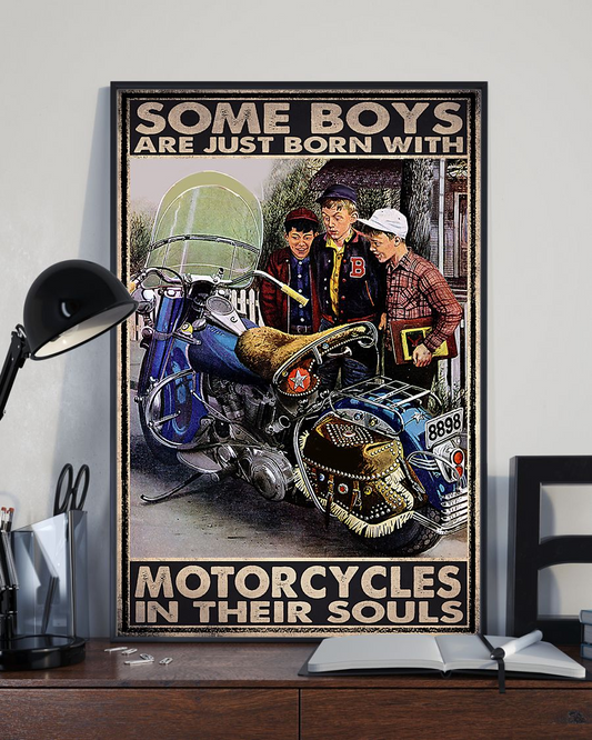 Biker Boys Motorcycle In Their Souls Canvas Prints Vintage Wall Art Gifts Vintage Home Wall Decor Canvas - Mostsuit