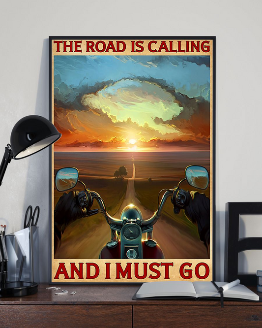 Motorcycle Biker Canvas Prints The Road Is Calling And I Must Go Vintage Wall Art Gifts Vintage Home Wall Decor Canvas - Mostsuit