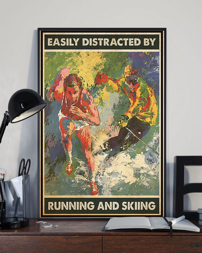 Running And Skiing Canvas Prints Easily Distracted Vintage Wall Art Gifts Vintage Home Wall Decor Canvas - Mostsuit