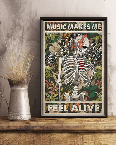 Skeleton Music Make Me Feel Alive Vintage Canvas Prints Wall Art Gift For Music Lover Vintage Home Wall Decor Canvas - Mostsuit