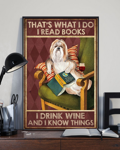 Shih Tzu Canvas Prints That's What I Do I Read Book I Drink Wine Vintage Wall Art Gifts Vintage Home Wall Decor Canvas - Mostsuit