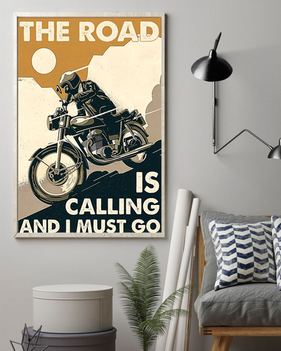 Motorcycle Canvas Prints The Road Is Calling And I Must Go Biker Vintage Wall Art Gifts Vintage Home Wall Decor Canvas - Mostsuit