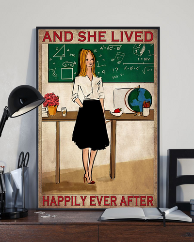 Teacher Canvas Prints And She Lived Happily Ever After Vintage Wall Art Gifts Vintage Home Wall Decor Canvas - Mostsuit