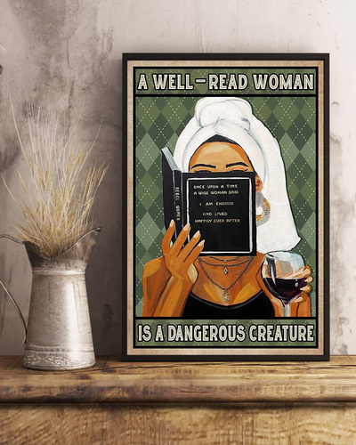 Book Wine Loves Poster A Well Read Woman Is A Dangerous Creature Vintage Room Home Decor Wall Art Gifts Idea - Mostsuit