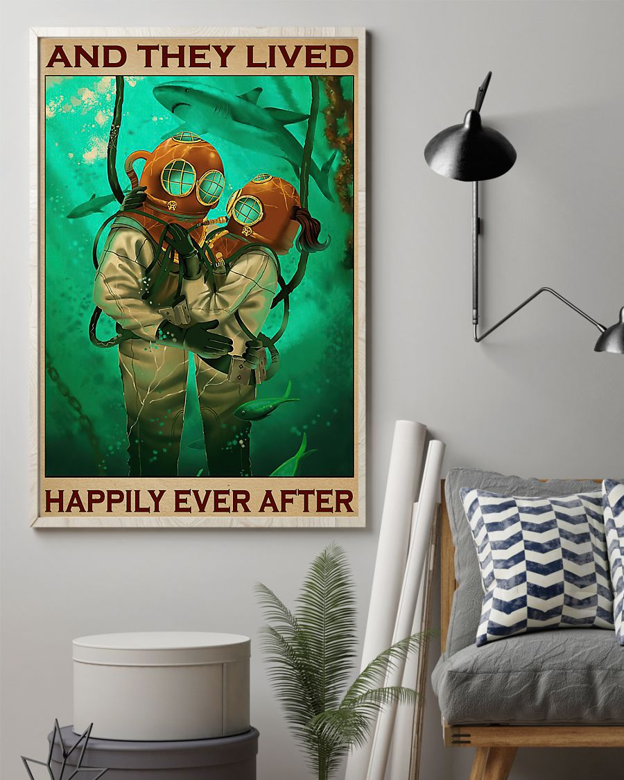 Scuba Diving Couple Poster And They Lived Happily Ever After Vintage Room Home Decor Wall Art Gifts Idea - Mostsuit