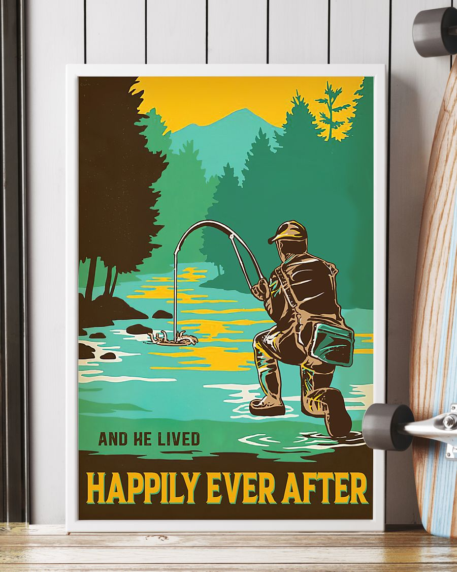 Fishing Poster And He Lived Happily Ever After Vintage Room Home Decor Wall Art Gifts Idea - Mostsuit