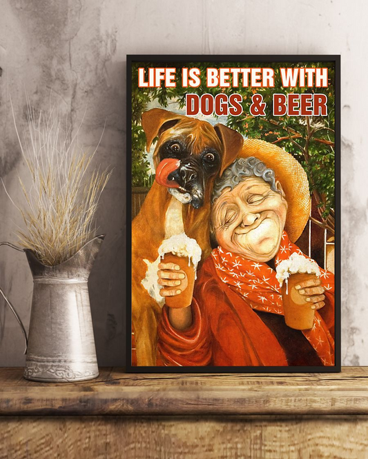 Boxer Dog Beer Loves Poster Life Is Better With Dogs And Beer Vintage Room Home Decor Wall Art Gifts Idea - Mostsuit