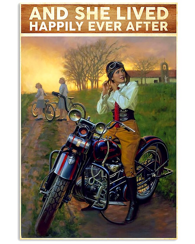 Motorcycle Girl Canvas Prints And She Lived Happily Ever After Vintage Wall Art Gifts Vintage Home Wall Decor Canvas - Mostsuit