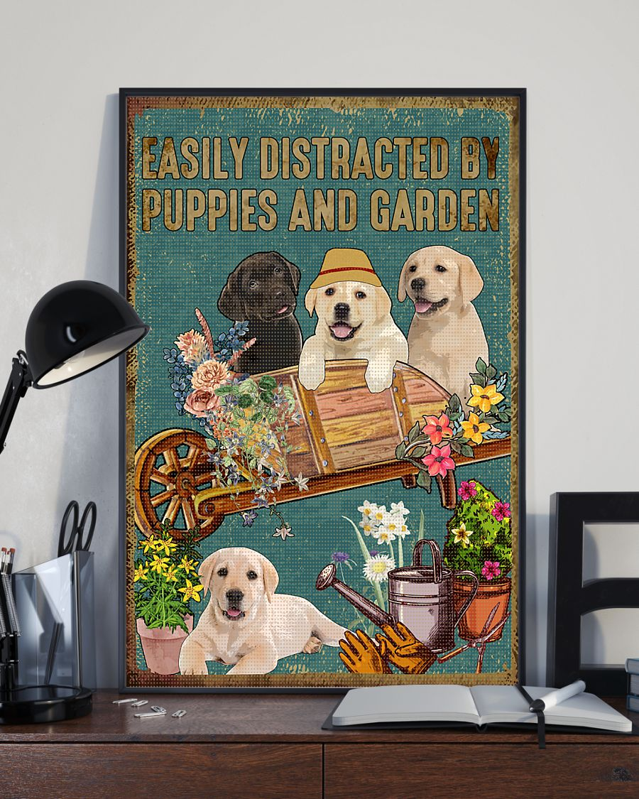 Puppies And Garden Poster Easily Distracted Vintage Room Home Decor Wall Art Gifts Idea - Mostsuit