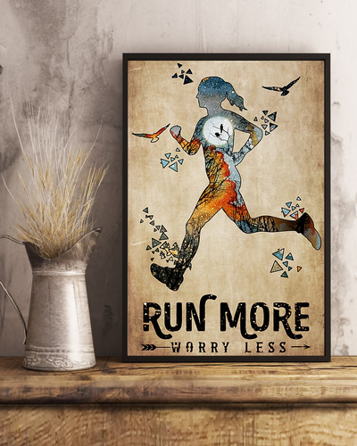 Running Girl Poster Run More Worry Less Vintage Room Home Decor Wall Art Gifts Idea - Mostsuit