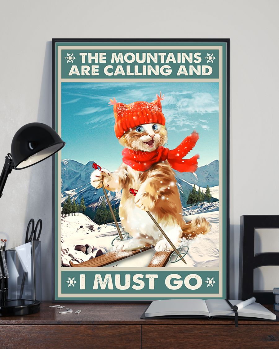 Skiing Cat Canvas Prints The Mountains Are Calling And I Must Go Vintage Wall Art Gifts Vintage Home Wall Decor Canvas - Mostsuit