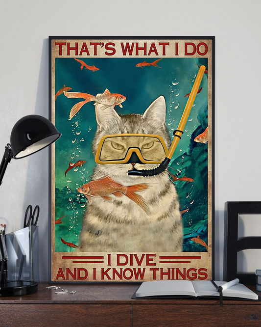 Cat Fish Loves Poster That's What I Do I Dive Vintage Room Home Decor Wall Art Gifts Idea - Mostsuit