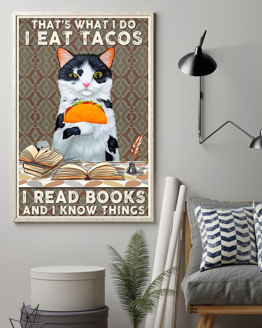 Cat Book Taco Loves Canvas Prints That's What I Do I Eat Tacos I Read Books Vintage Wall Art Gifts Vintage Home Wall Decor Canvas - Mostsuit