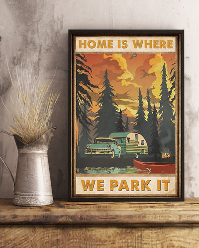 Camping RV Car Canvas Prints Home Is Where We Park It Vintage Wall Art Gifts Vintage Home Wall Decor Canvas - Mostsuit