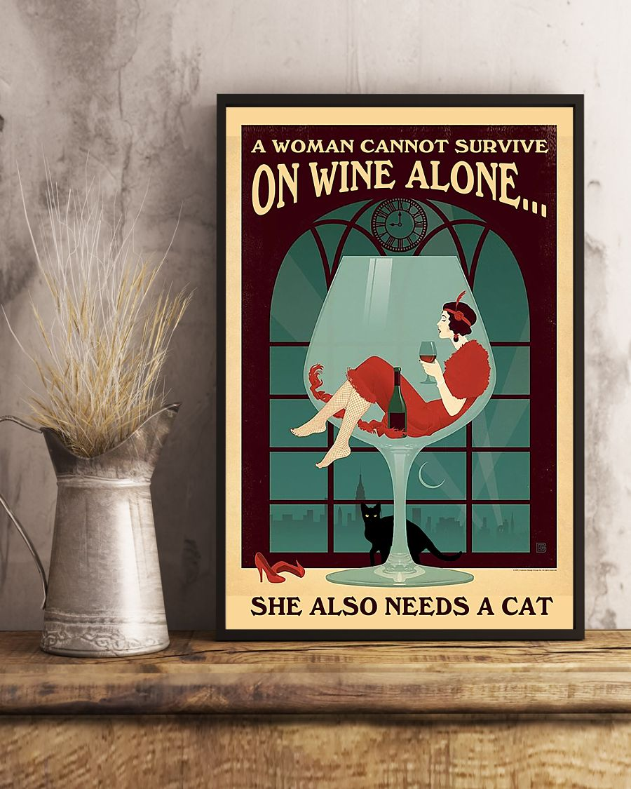 Cat Wine Canvas Prints A Woman Cannot Survive On Wine Alone Vintage Wall Art Gifts Vintage Home Wall Decor Canvas - Mostsuit