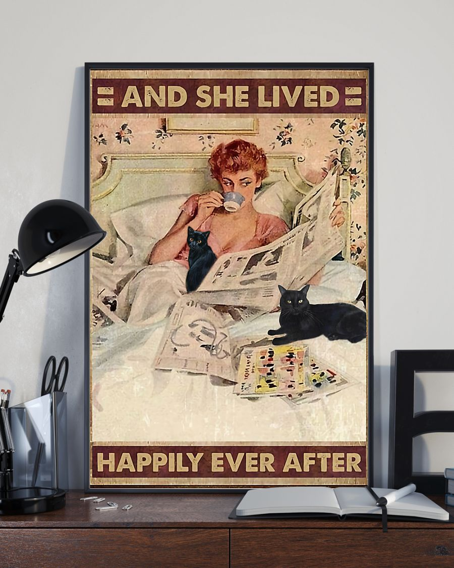 Black Cat Poster And She Lived Happily Ever After Vintage Room Home Decor Wall Art Gifts Idea - Mostsuit