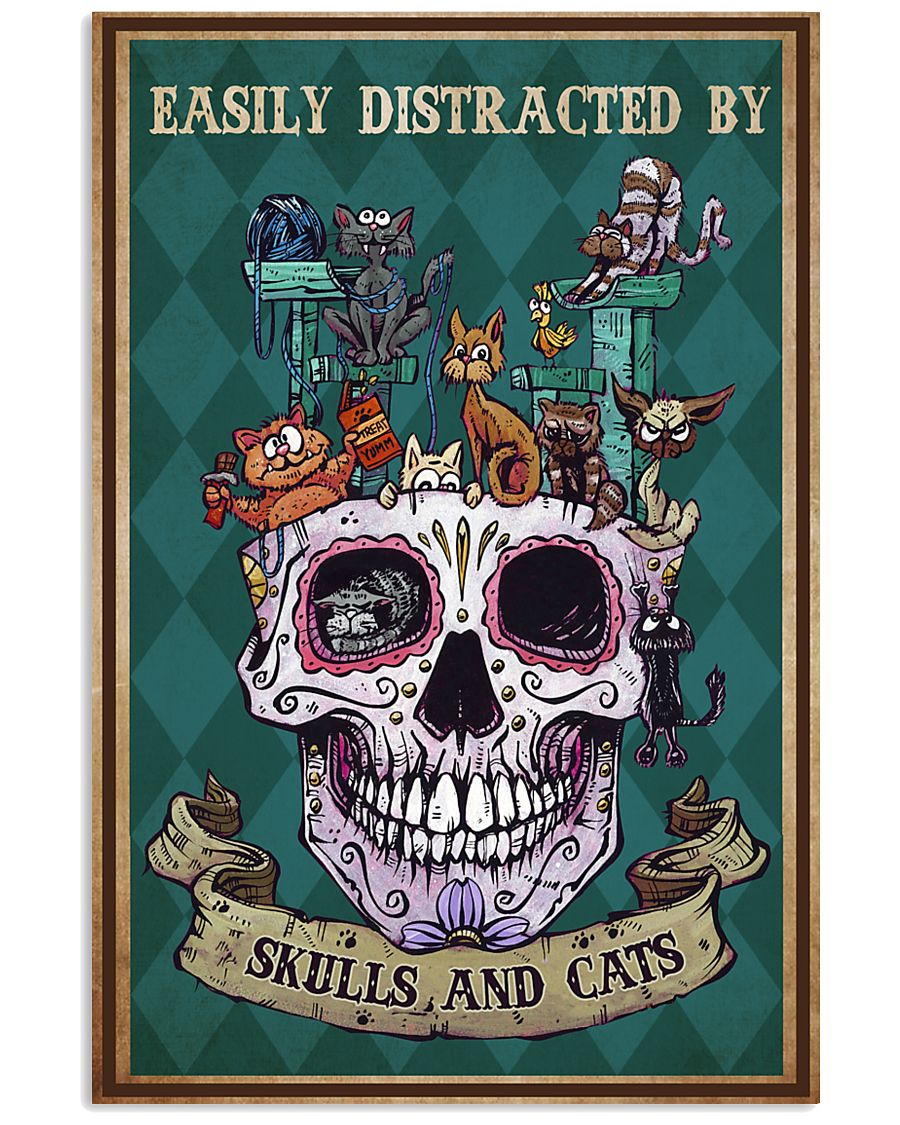 Skulls Cats Canvas Prints Easily Distracted Vintage Wall Art Gifts Vintage Home Wall Decor Canvas - Mostsuit