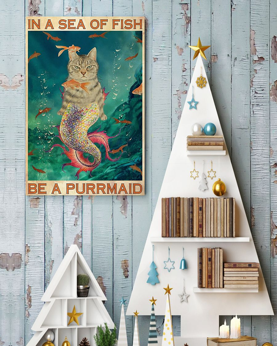 Purr-Maid Cat Mermaid Loves Canvas Prints In A Sea Of Fish Be A Purrmaid Vintage Wall Art Gifts Vintage Home Wall Decor Canvas - Mostsuit