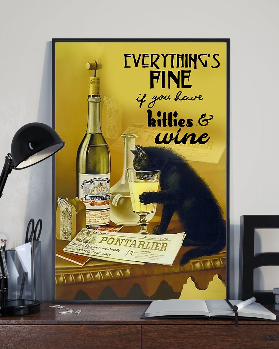 Kitten Cat Wine Canvas Prints Everything's fine Vintage Wall Art Gifts Vintage Home Wall Decor Canvas - Mostsuit