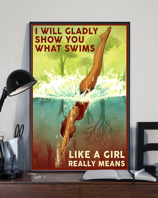 Swimming Canvas Prints I Will Gladly Show You What Swims Vintage Wall Art Gifts Vintage Home Wall Decor Canvas - Mostsuit