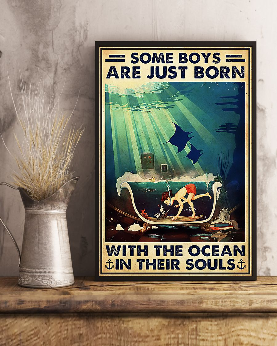 Scuba Diving Boy Poster Ocean Lovers Vintage Room Home Decor Wall Art Gifts Idea - Mostsuit