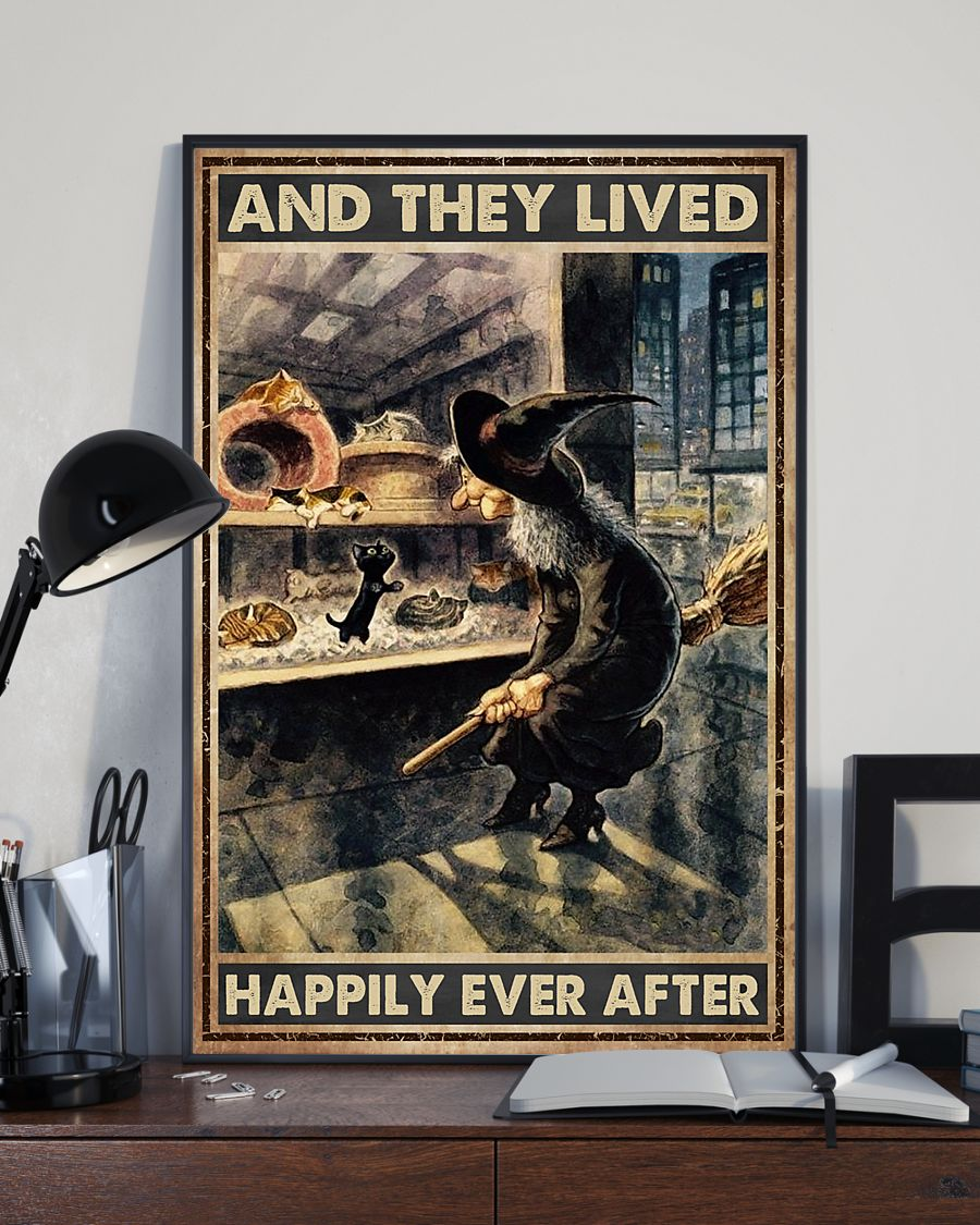 Witch Cat Canvas Prints And She Lived Happily Ever After Vintage Wall Art Gifts Vintage Home Wall Decor Canvas - Mostsuit