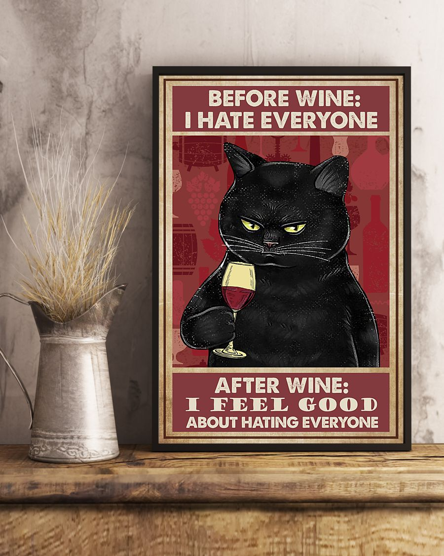 Funny Grumpy Black Cat Love Wine Hate People Canvas Prints Vintage Wall Art Gifts Vintage Home Wall Decor Canvas - Mostsuit
