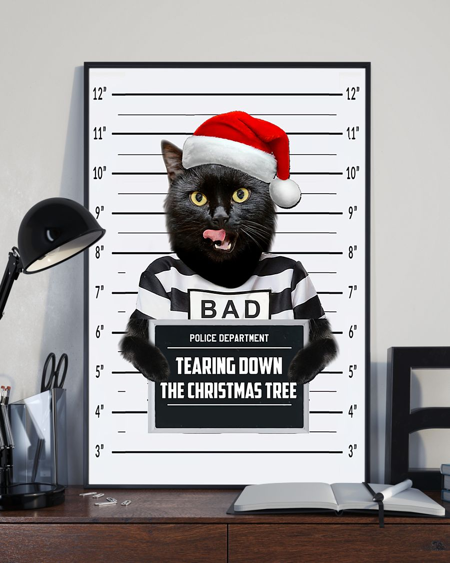 Crime Black Cat Christmas Hat Canvas Prints Tearing Down The Christmas Tree Wall Art Gifts Vintage Home Wall Decor Canvas - Mostsuit