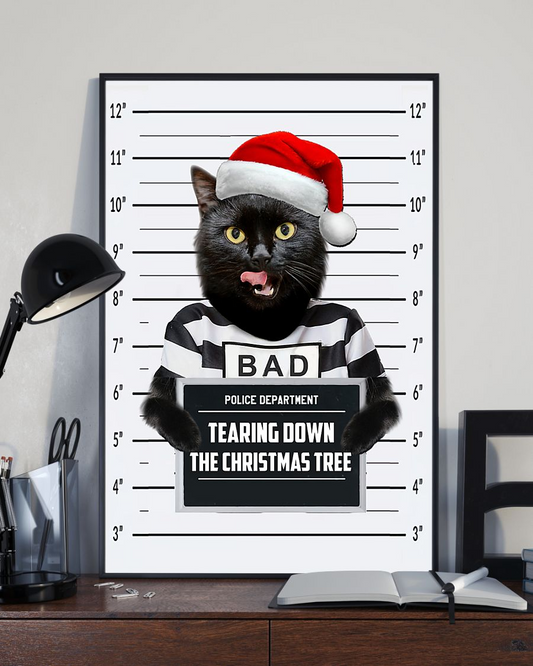 Crime Black Cat Christmas Hat Canvas Prints Tearing Down The Christmas Tree Wall Art Gifts Vintage Home Wall Decor Canvas - Mostsuit