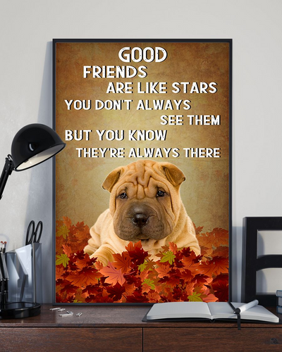 Sharpei Dog Loves Canvas Prints Good Friends Are Like Stars Vintage Wall Art Gifts Vintage Home Wall Decor Canvas - Mostsuit