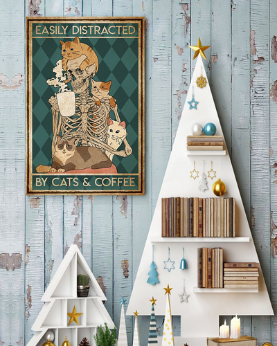 Skeleton Cats And Coffee Canvas Prints Easily Distracted Vintage Wall Art Gifts Vintage Home Wall Decor Canvas - Mostsuit