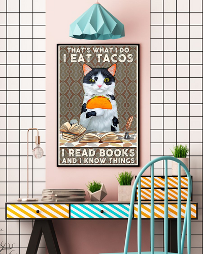 Cat Book Taco Loves Poster That's What I Do I Eat Tacos I Read Books Vintage Room Home Decor Wall Art Gifts Idea - Mostsuit