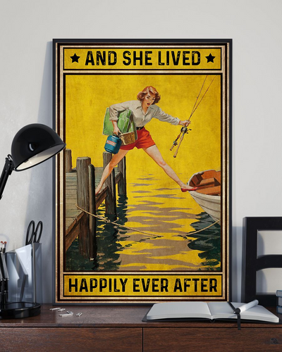 Fishing Poster And She Lived Happily Ever After Vintage Room Home Decor Wall Art Gifts Idea - Mostsuit