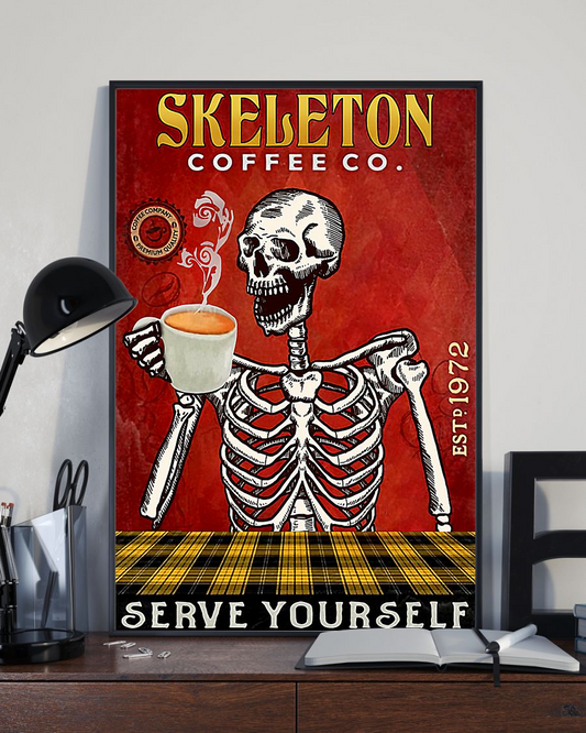 Coffee Skeleton Loves Poster Serve Yourself Vintage Room Home Decor Wall Art Gifts Idea - Mostsuit