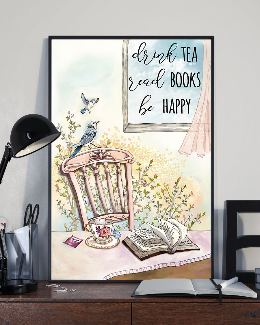 Drink Tea Read Book Be Happy Canvas Prints Vintage Wall Art Gifts Vintage Home Wall Decor Canvas - Mostsuit
