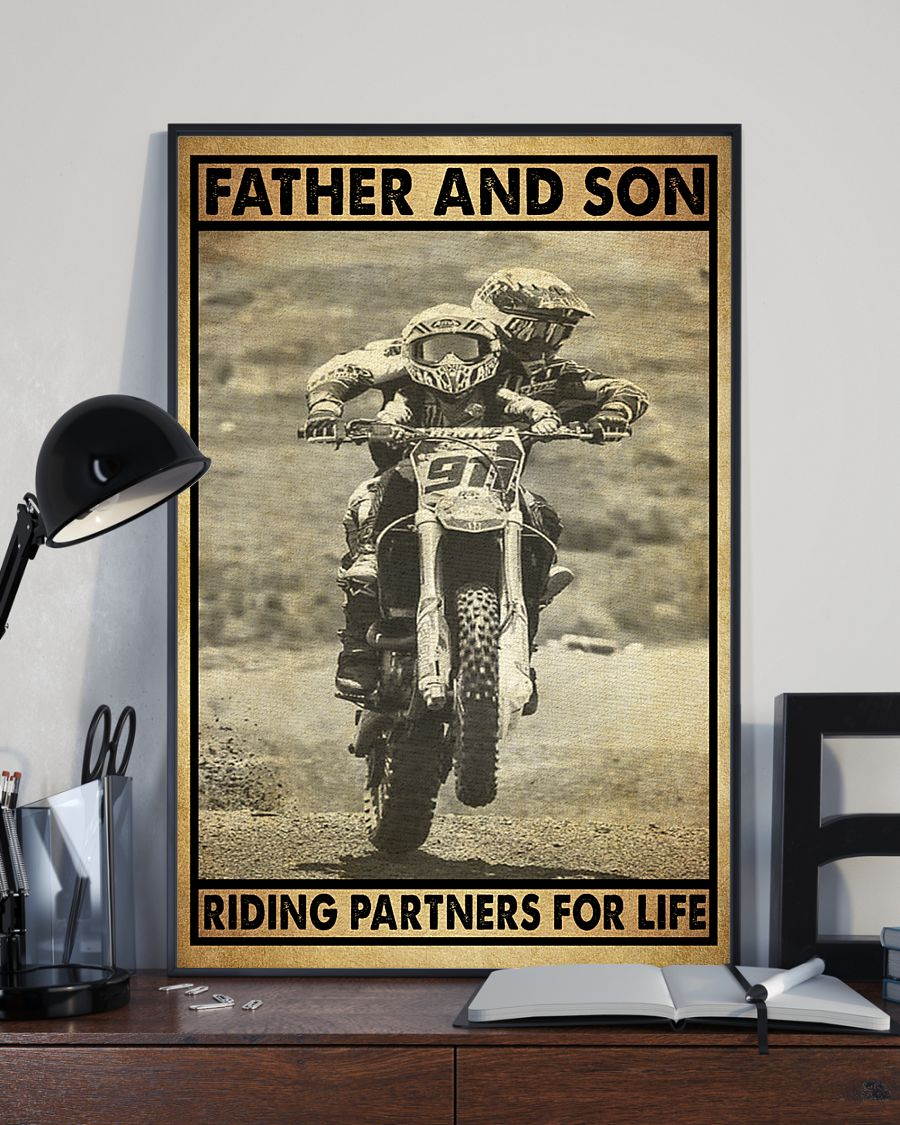 Motocross Riding Partners Father And Son Poster Vintage Room Home Decor Wall Art Gifts Idea - Mostsuit