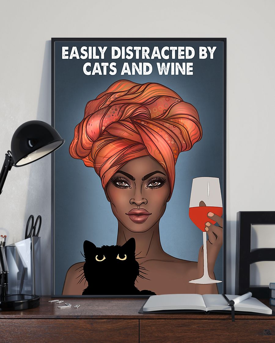 Cats And Wine Black Girl Poster Easily Distracted Vintage Room Home Decor Wall Art Gifts Idea - Mostsuit