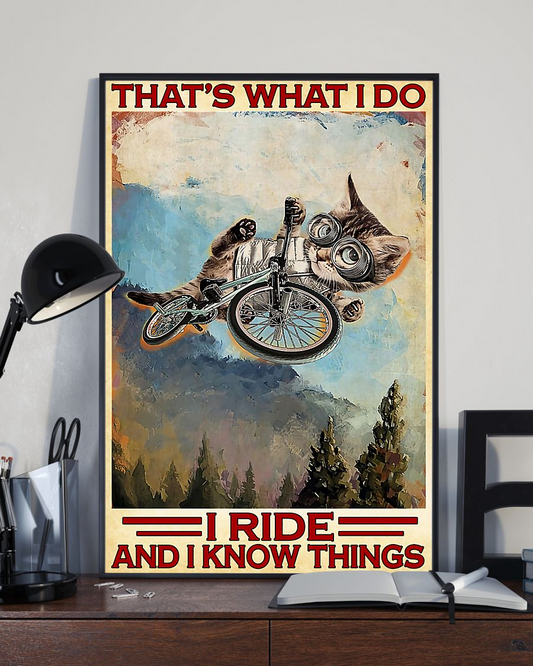 Cat Cycling Poster That's What I Do I Ride And I Know Things Vintage Room Home Decor Wall Art Gifts Idea - Mostsuit