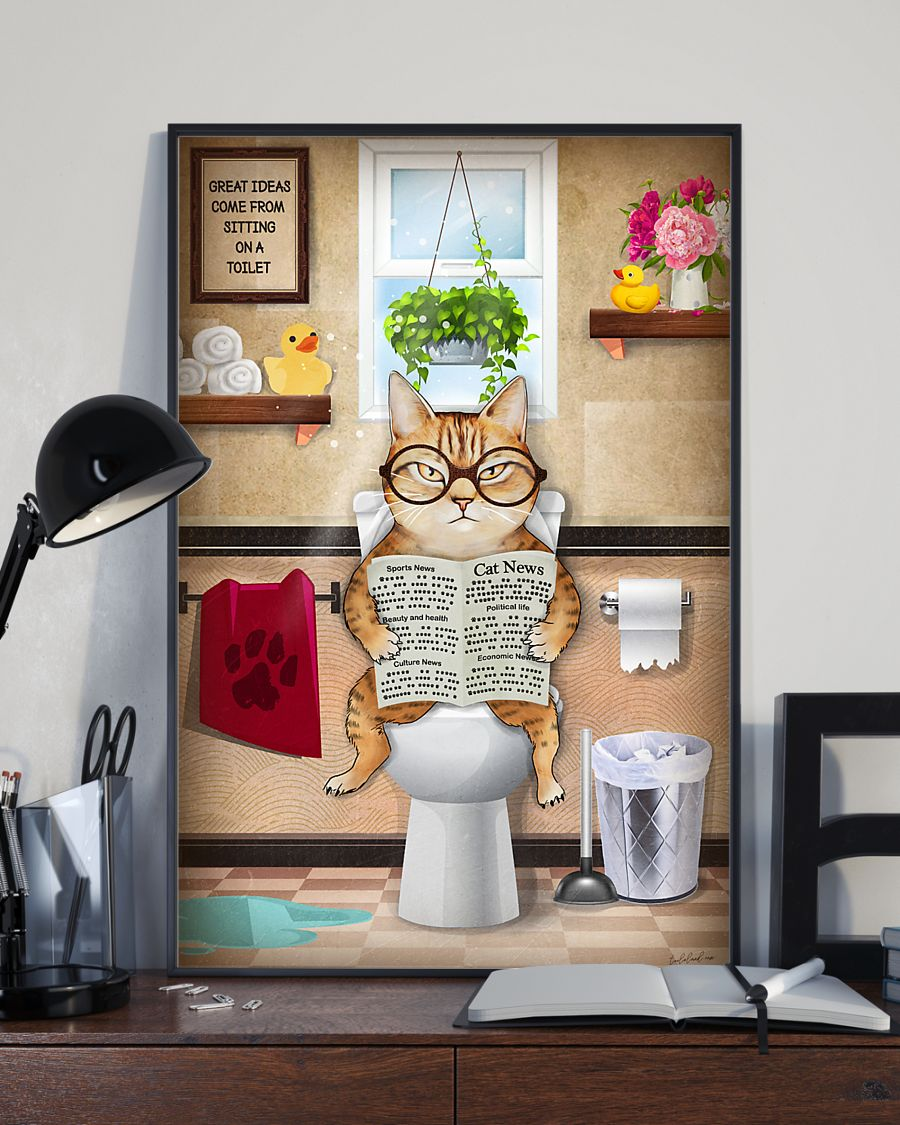Orange Tabby Cat Toilet Funny Poster Cats Loves Room Home Decor Wall Art Gifts Idea - Mostsuit