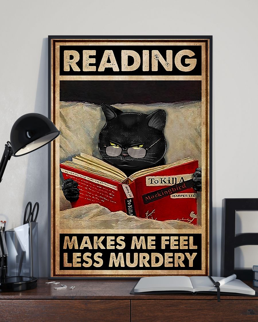 Book Black Cat Poster Reading Makes Me Feel Less Murdery Vintage Room Home Decor Wall Art Gifts Idea - Mostsuit