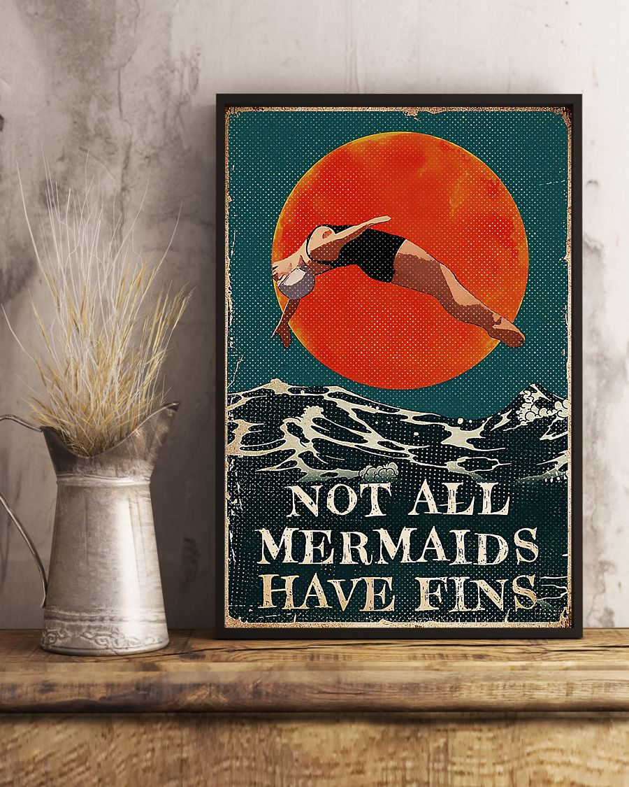 Swimming Not All Mermaids Have Fins Canvas Prints Swimmer Retro Vintage Wall Art Gifts Vintage Home Wall Decor Canvas - Mostsuit