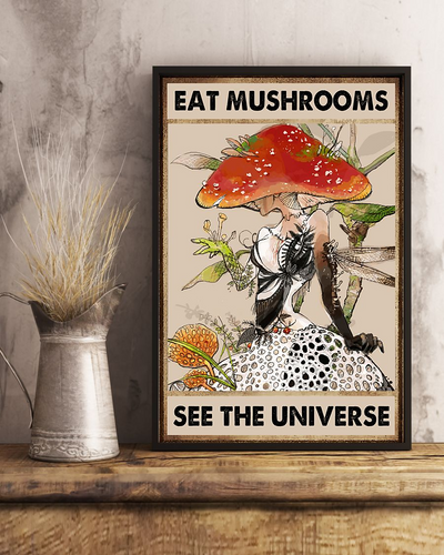 Mushroom Dragonfly Girl Poster Eat Mushrooms See The Universe Vintage Room Home Decor Wall Art Gifts Idea - Mostsuit
