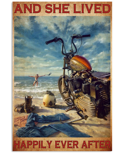Girl Motorcycle Beach Canvas Prints And She Lived Happily Ever After Vintage Wall Art Gifts Vintage Home Wall Decor Canvas - Mostsuit