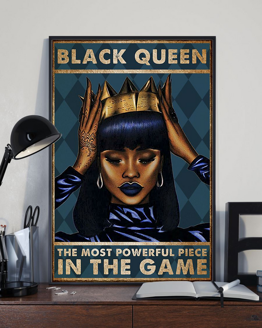 Black Girl Afro Woman Poster Black Queen The Most Powerful Piece In The Game Vintage Room Home Decor Wall Art Gifts Idea - Mostsuit