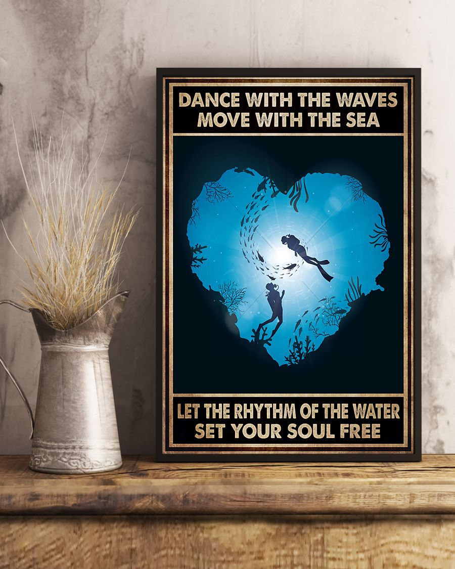 Scuba Diving Couple Poster Dance With The Waves Move With The Sea Vintage Room Home Decor Wall Art Gifts Idea - Mostsuit