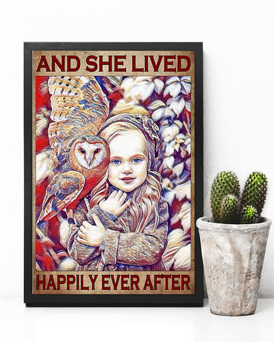 Owl Girl Canvas Prints And She Lived Happily Ever After Vintage Wall Art Gifts Vintage Home Wall Decor Canvas - Mostsuit