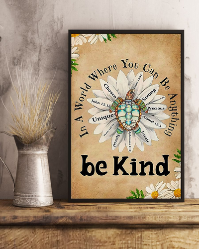 Turtle Daisy Canvas Prints In A World Where You Can Be Anything Be Kind Vintage Wall Art Gifts Vintage Home Wall Decor Canvas - Mostsuit