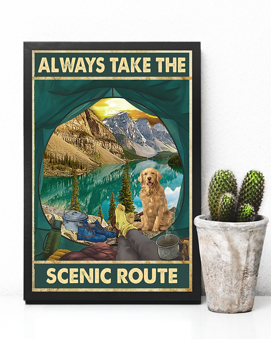 Camping Golden Retriever Dog Canvas Prints Always Take The Scenic Route Vintage Wall Art Gifts Vintage Home Wall Decor Canvas - Mostsuit