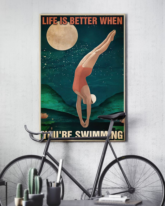 Swimming Canvas Prints Life Is Better When You Are Swimming Vintage Wall Art Gifts Vintage Home Wall Decor Canvas - Mostsuit