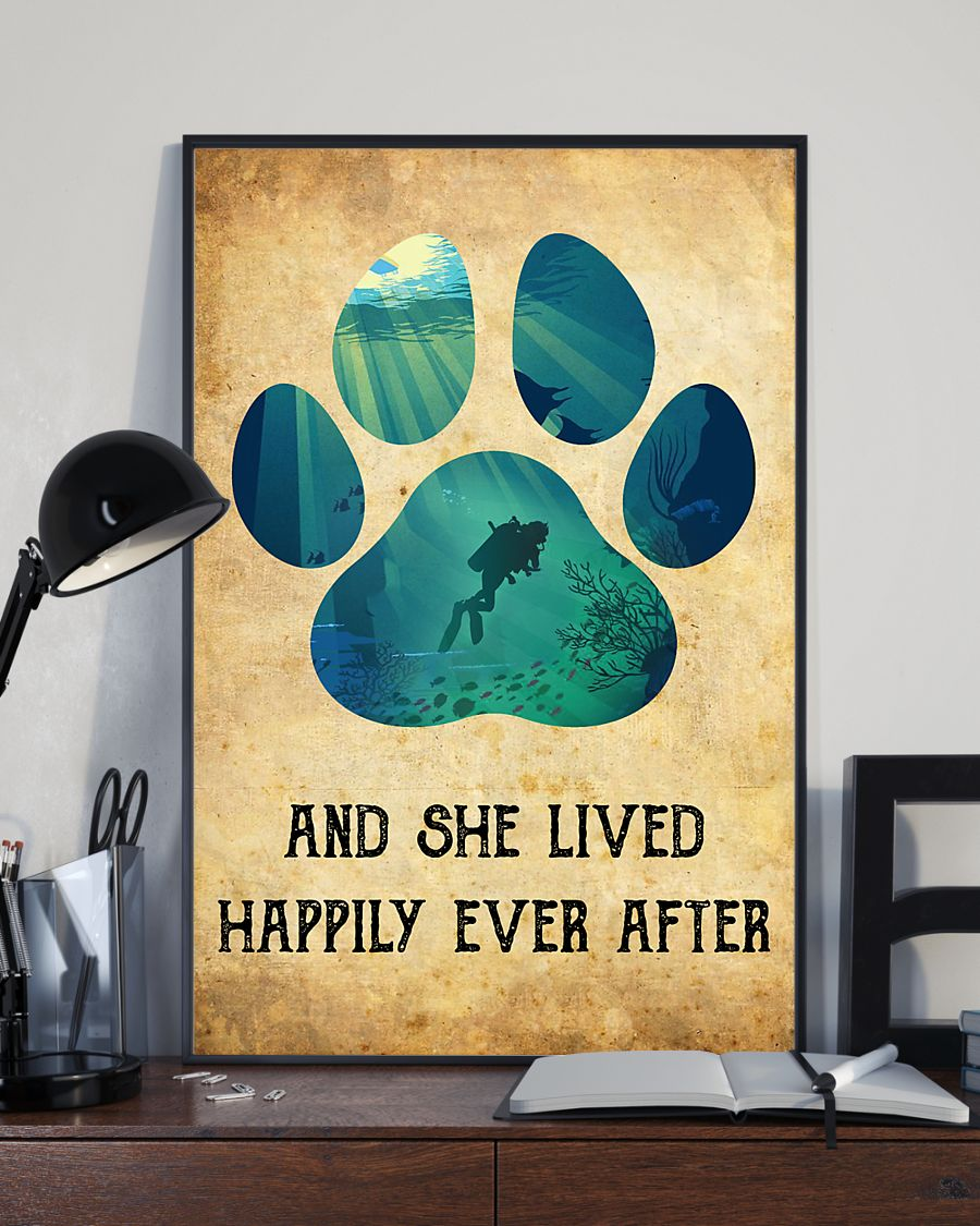 Dog Scuba Diving Canvas Prints And She Lived Happily Ever After Vintage Wall Art Gifts Vintage Home Wall Decor Canvas - Mostsuit